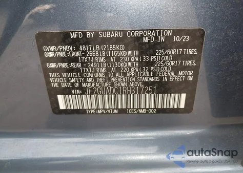 2024 Subaru Crosstrek Premium from USA, damaged, VIN JF2GUADC1RH317251